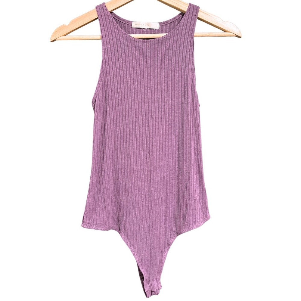 Mauve High Neck Rib Knit Sleeveless Tank Bodysuit – Urban Heritage, S